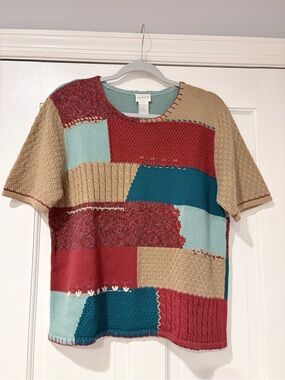 Vintage Koret Petites Patchwork Knit Sweater Top Size L